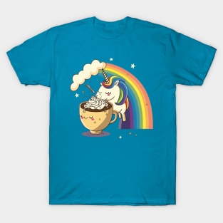 Rainbow Unicorn Drinking Cappucino T-Shirt